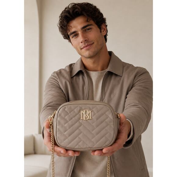 Badgley Mischka Accessories - Badgley Mischka Quilted Taupe Crossbody Bag Gold Chain Beige Purse